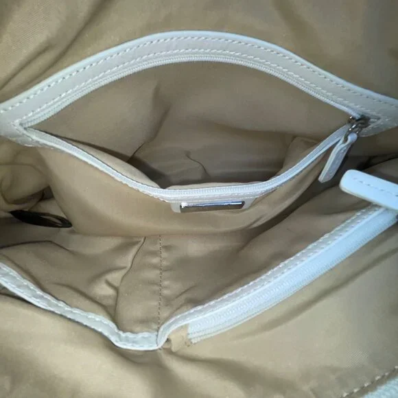 Alfani Womens White Leather Woven Zip Closure Designer Handle Shoulder Bag - Picture 11 of 14